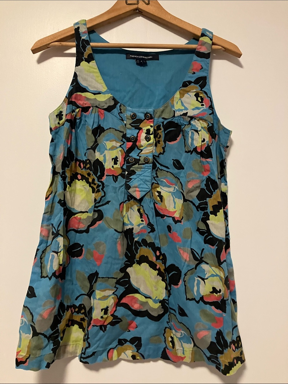 French Connection Teal Floral Button-Front Tank 💯 Cotton